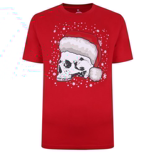 KAM Santa Skull Print T-Shirt Red
